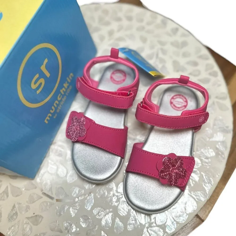 Stride Rite Jade Pink Glitter Flower Sandals Toddler Girls Size 9M EU 25